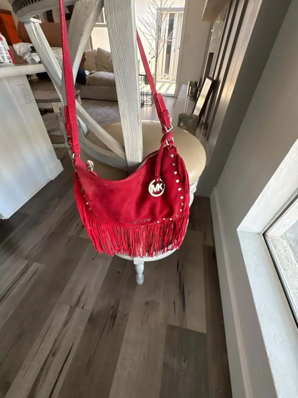 MICHAEL Michael Kors Red Suede Billy Large Fringe Hobo Bag